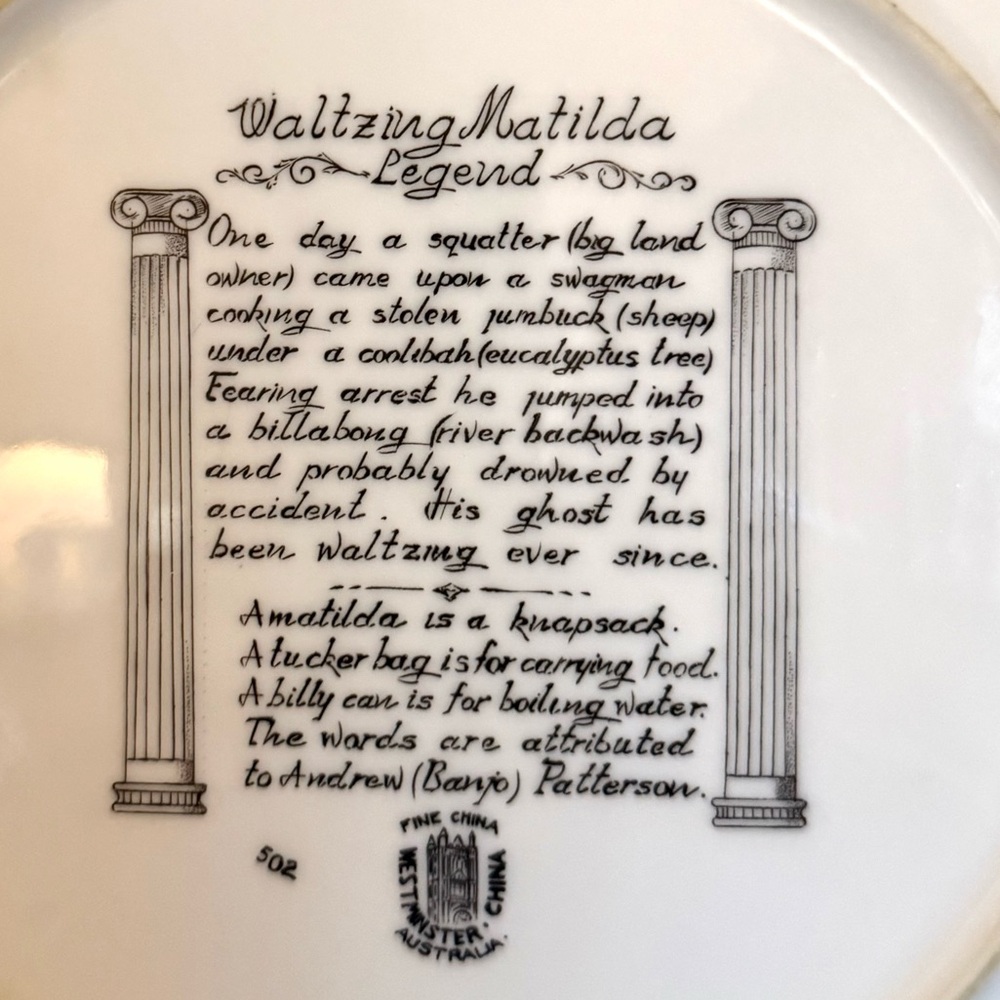 Vintage Westminster Australia Fine China Collectors Plate, “Waltzing Matilda” - Picture 4 of 6